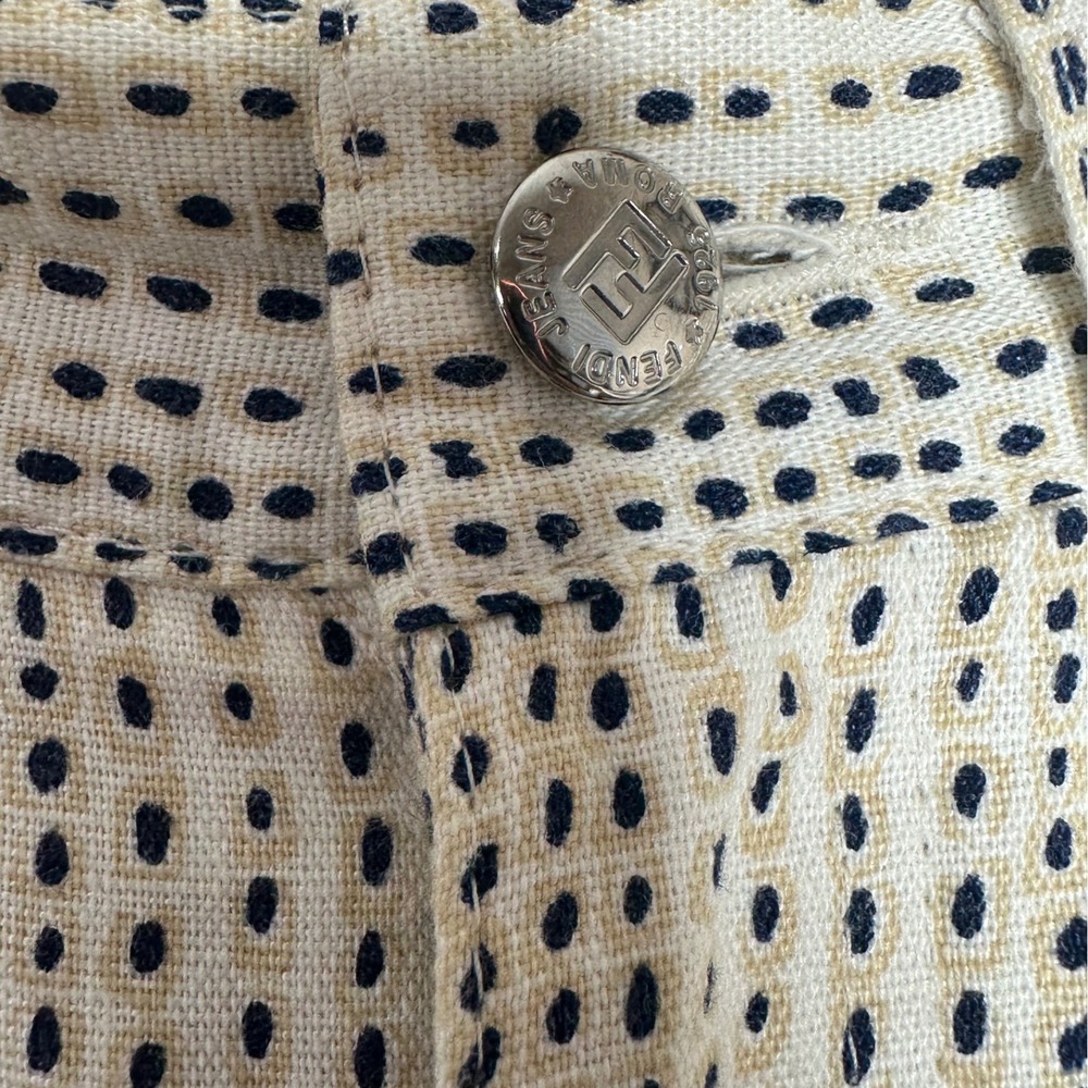 Fendi Jeans Roma Amor Italy Pants Cream Blue Dotted‎ Print linen Blend Size 27 - Picture 3 of 9